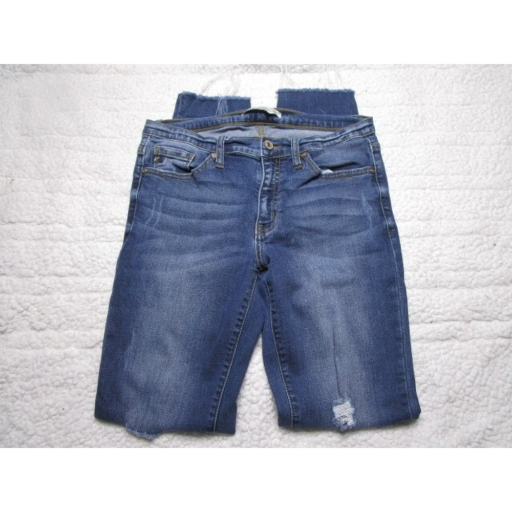 Kancan Size 9/28 Womens Skinny Jeans Distressed Medium Wash Low Rise Raw Hem